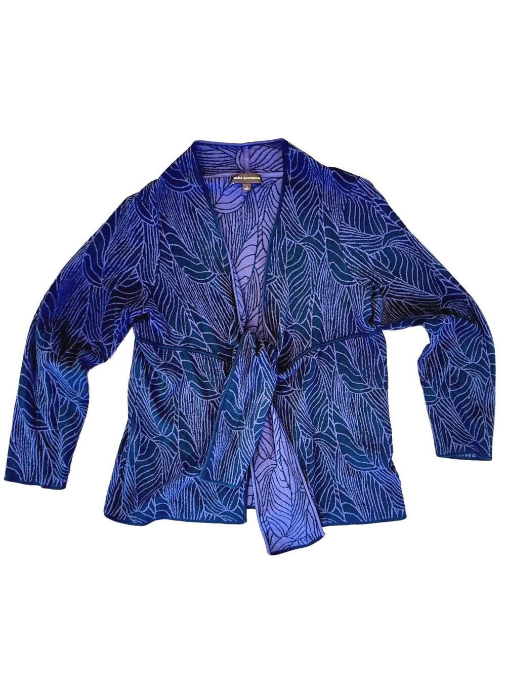 Dana Buchman Cotton Front Tie Cardigan with Tropical Print - Large